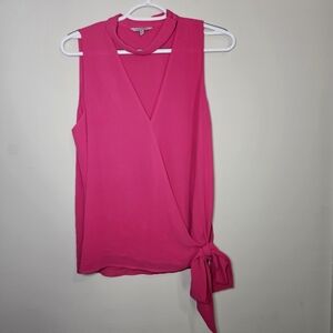 Naked Zebra Pink Vneck Chocker Blouse Tie Front Faux Wrap